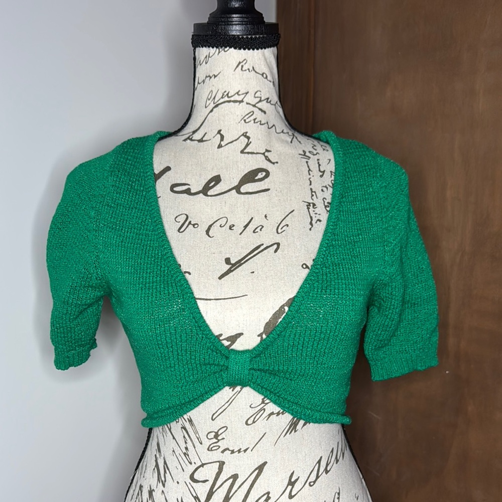 BLUSH BOUTIQUES | Green Cropped Sweater Top w/ Front Knot | S | NWT